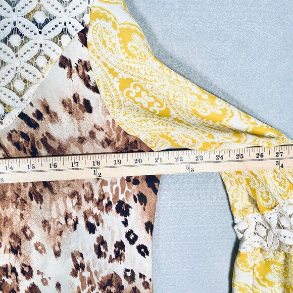 Figueroa Flower Top Womens S Yellow Stretch Leopard Print Blouse - Picture 9 of 12